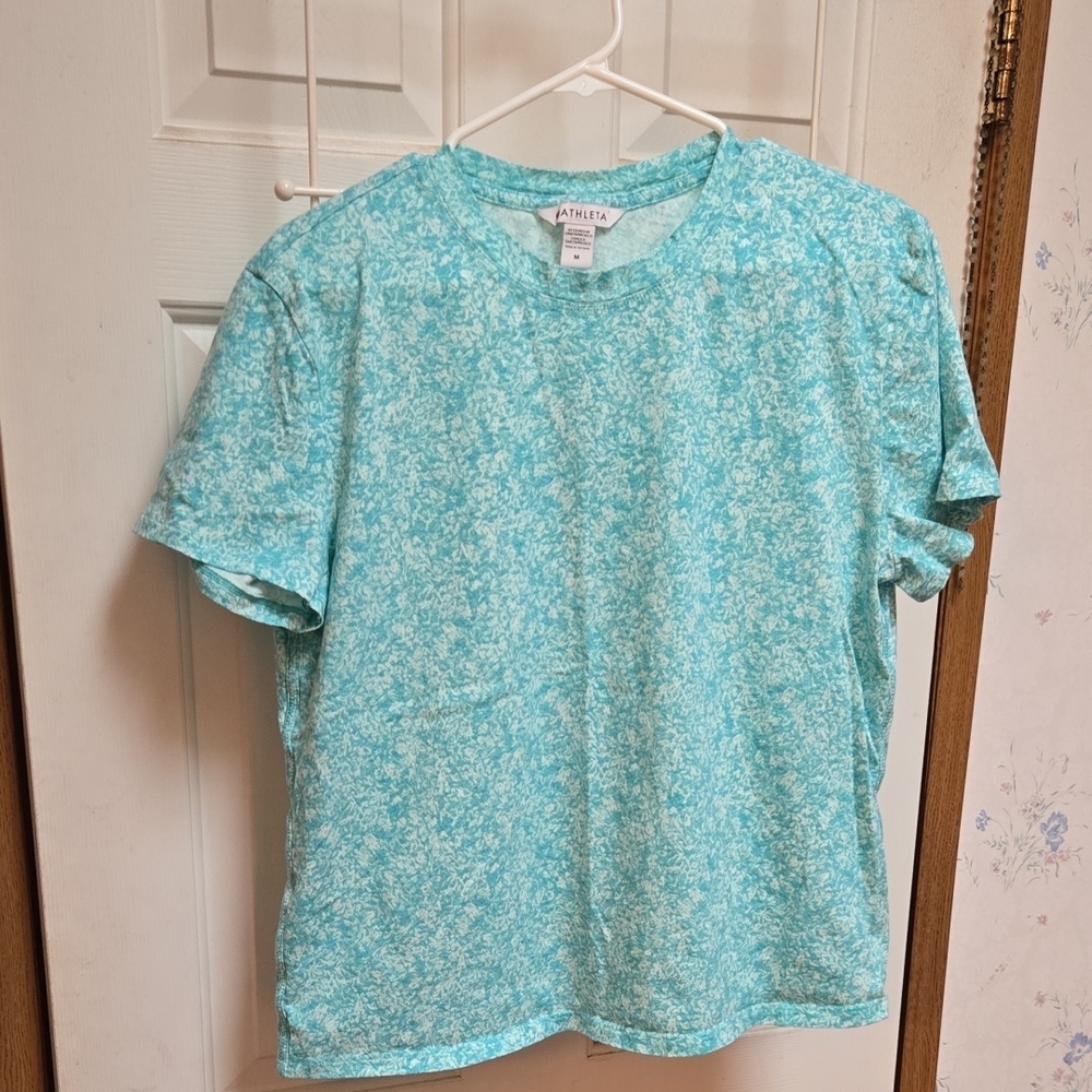 ATHLETA Pastel Blue Patterned T-Shirt
